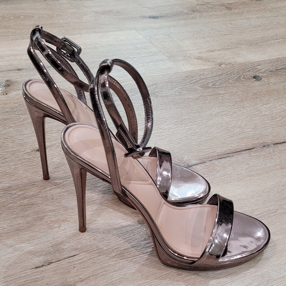 Aldo Metallic Pewter Strappy Heels
